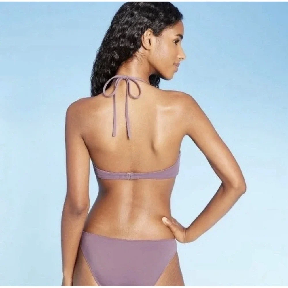 Shade & Shore Bikini Set Womens 34C/M Purple Excellent Crochet Halter‎ Two Piece